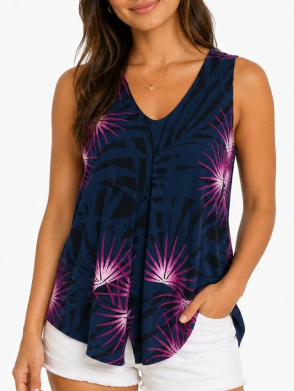 Thalia Sodi Layered Sleeveless Black Printed Top Size XS